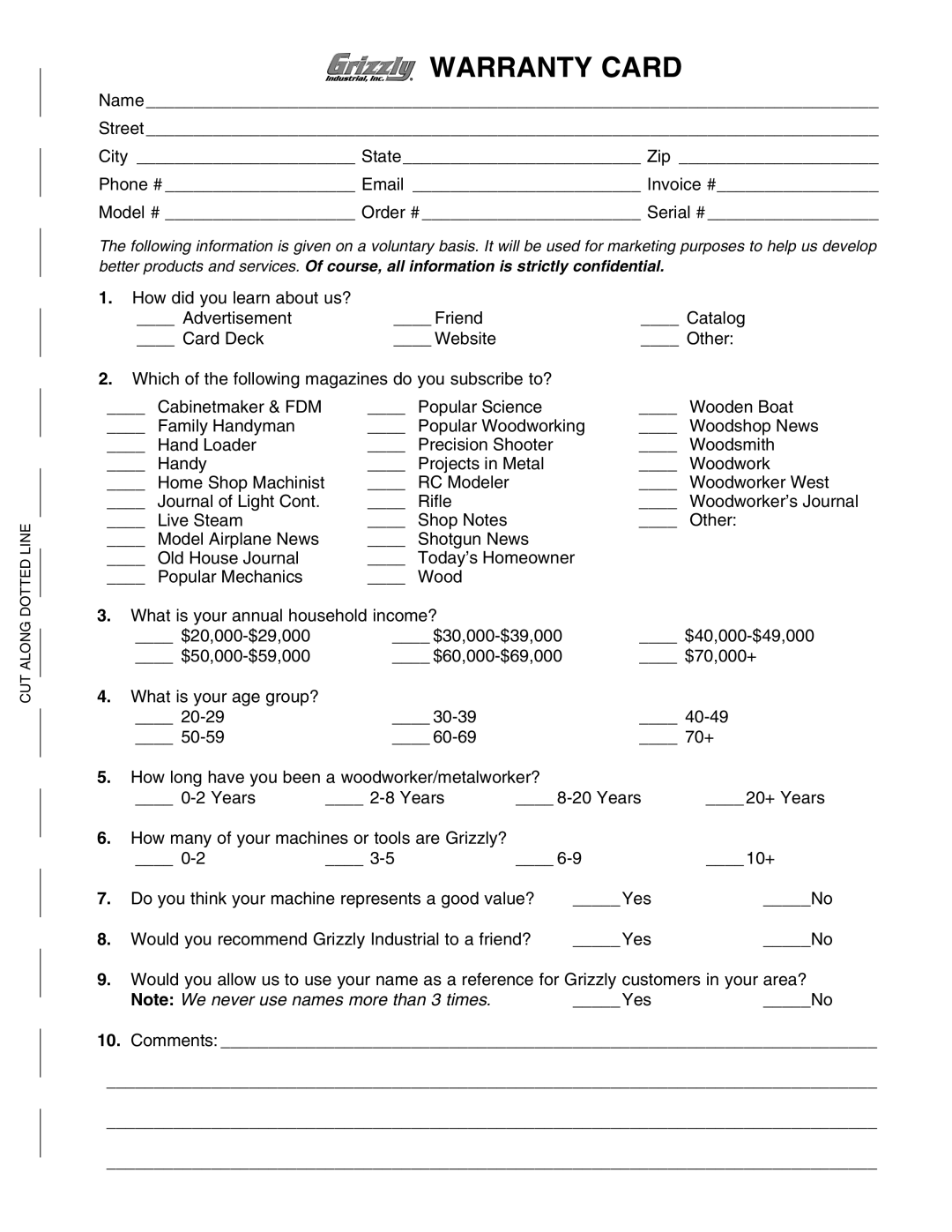 Grizzly G0709 owner manual Warranty Card, 10. 8dbbZcih 