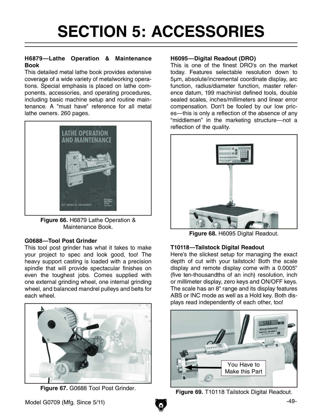 Grizzly G0709 Accessories, G0688-Tool Post Grinder, H6095-Digital Readout DRO, T10118-Tailstock Digital Readout 