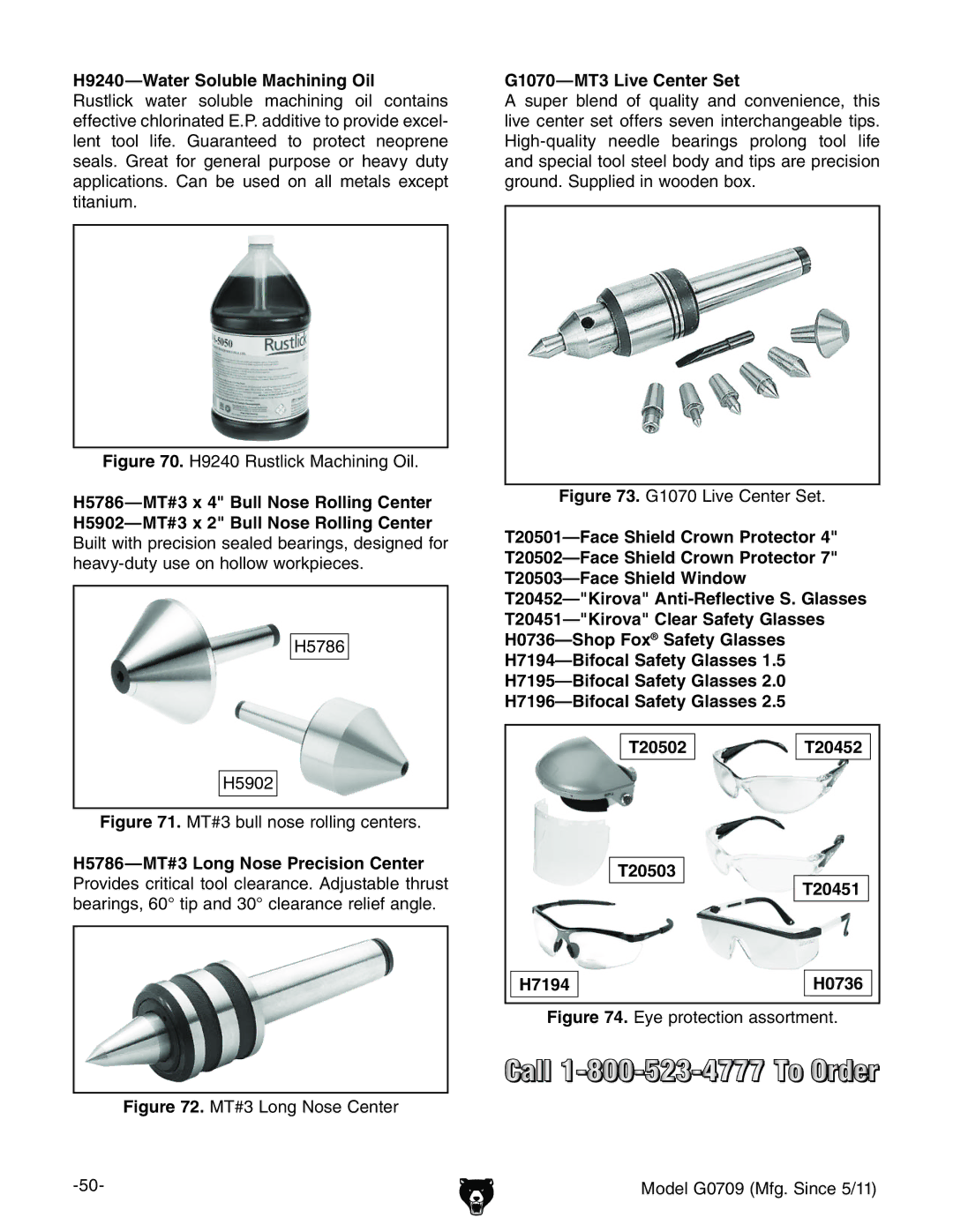 Grizzly G0709 H9240-Water Soluble Machining Oil, H5786-MT#3 Long Nose Precision Center, G1070-MT3 Live Center Set 