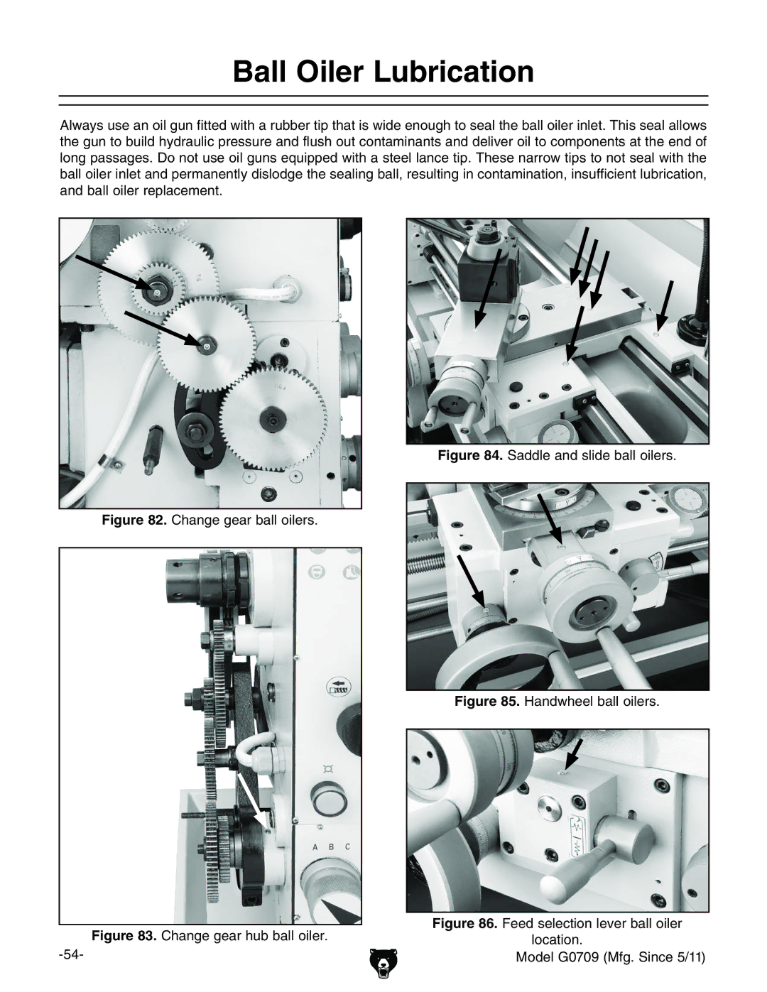 Grizzly G0709 owner manual Ball Oiler Lubrication, Vc\Z\ZVgWVaadaZgh# 