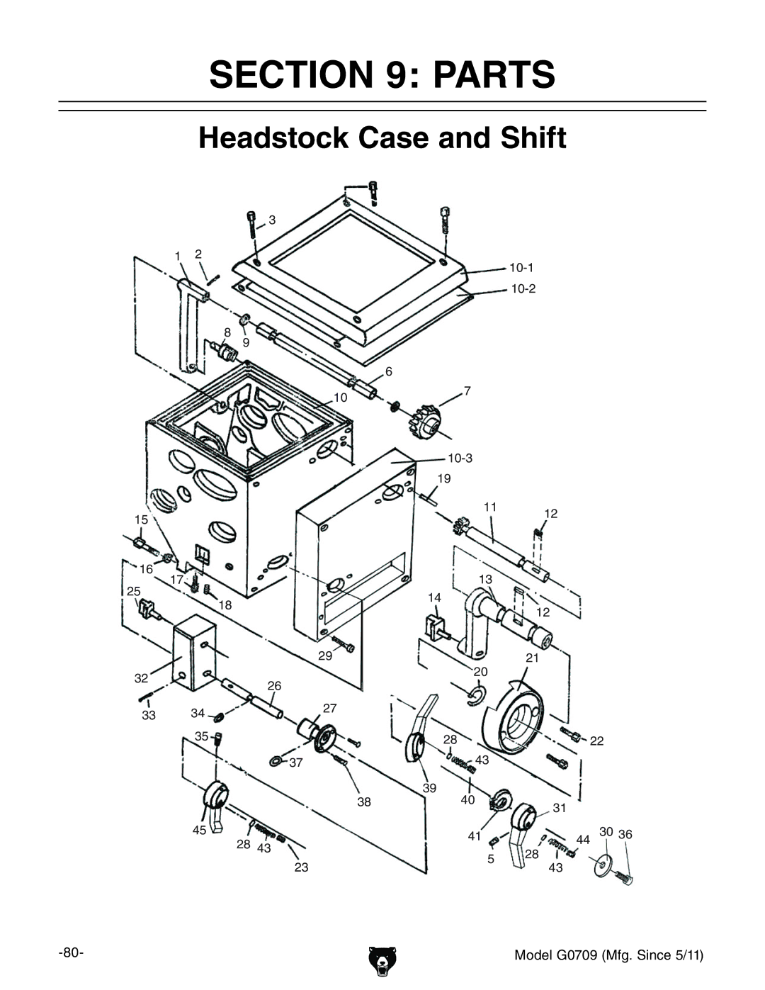 Grizzly G0709 owner manual Parts, Headstock Case and Shift 