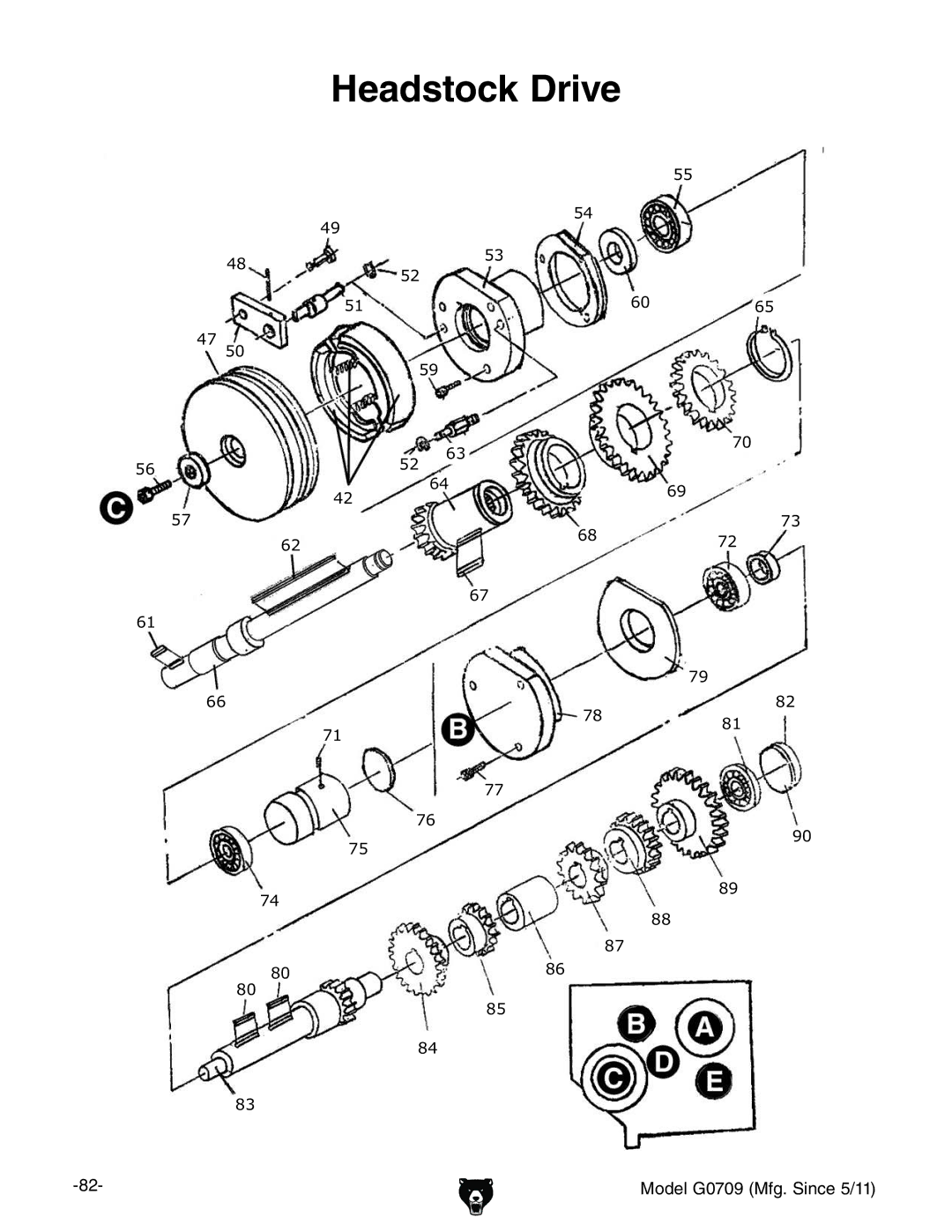 Grizzly G0709 owner manual Headstock Drive 