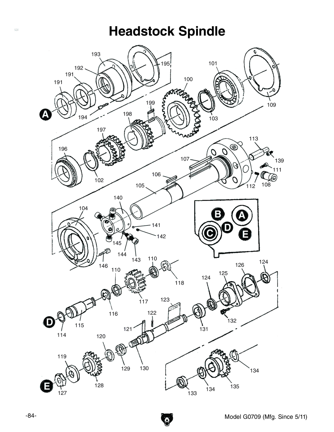 Grizzly G0709 owner manual Headstock Spindle 