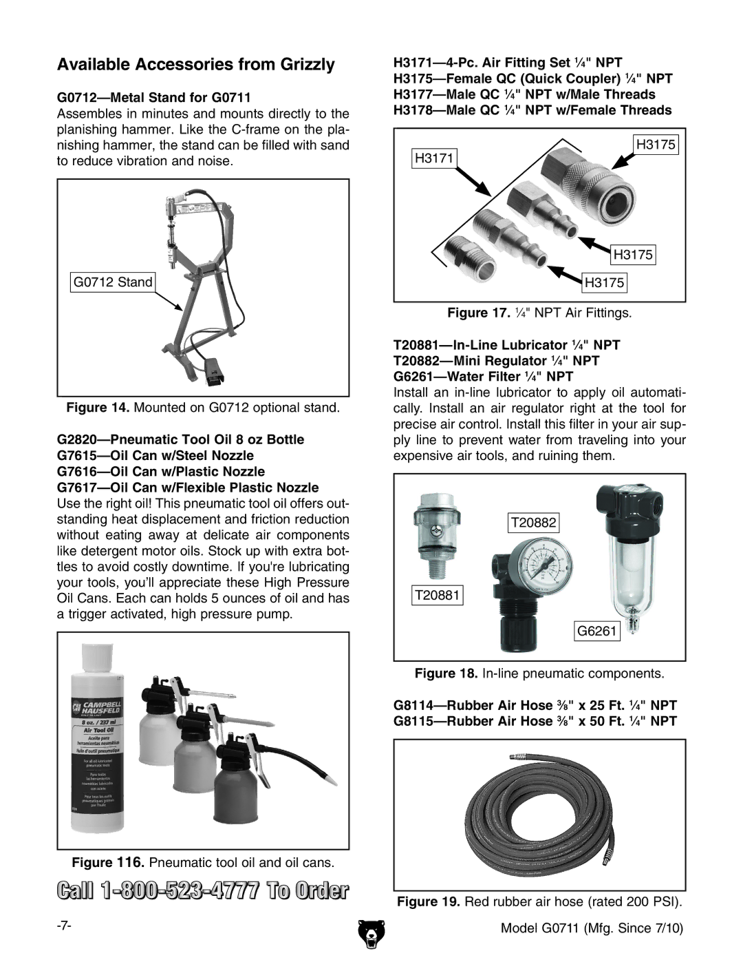 Grizzly instruction sheet Available Accessories from Grizzly, G0712-Metal Stand for G0711 