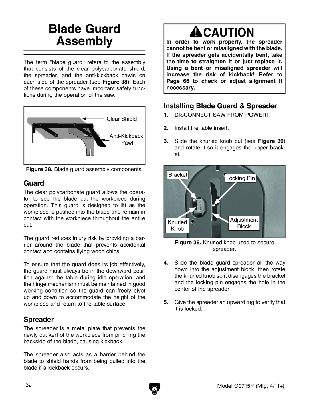 Grizzly G0715P owner manual Blade Guard Assembly, Installing Blade Guard & Spreader, 8aZVgHZaY 