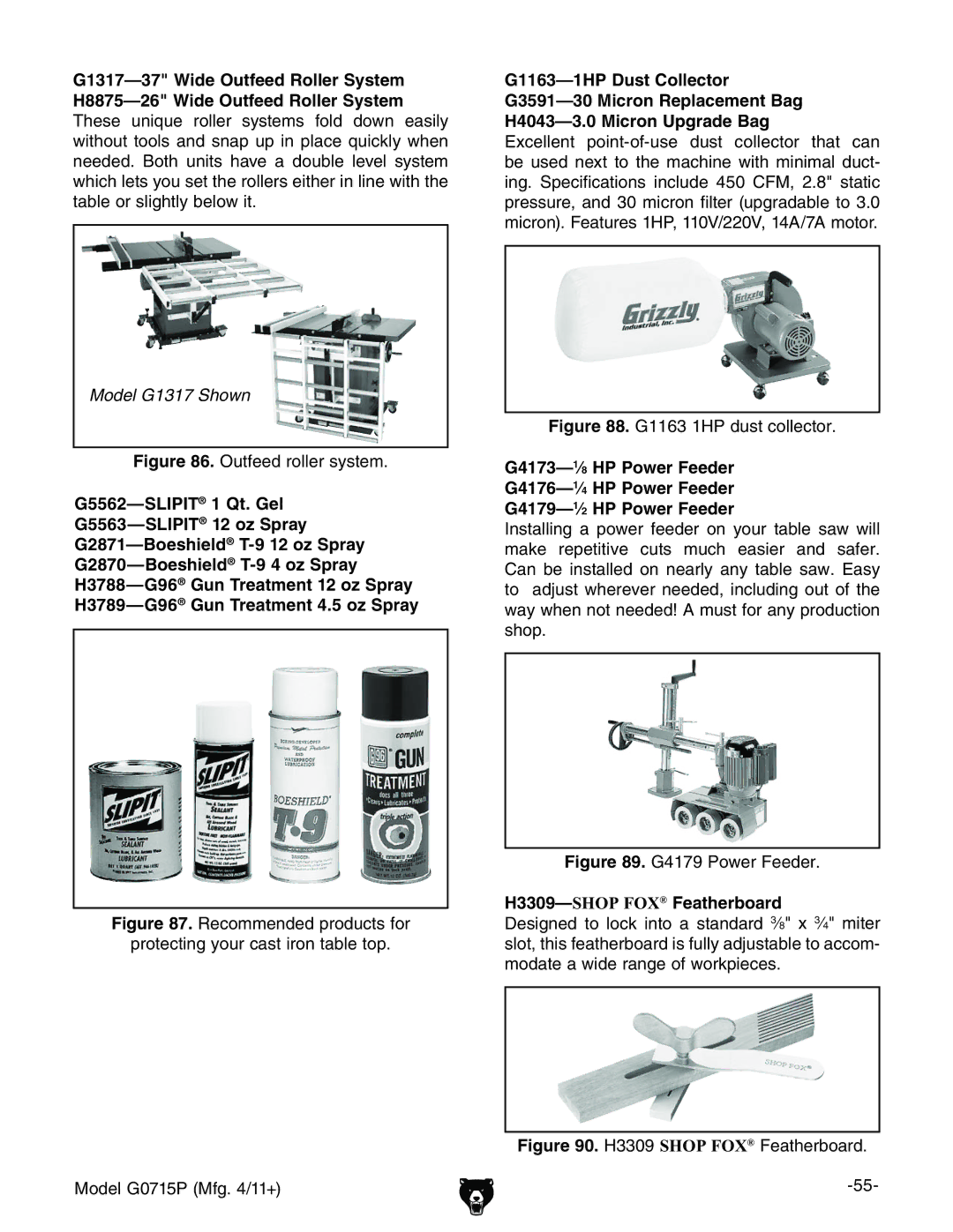 Grizzly G0715P owner manual DjiZZYgdaaZghnhiZb#, H3309-EAB8AJ™Featherboard 