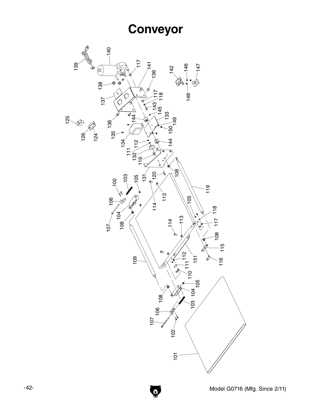 Grizzly G0716 owner manual Conveyor 