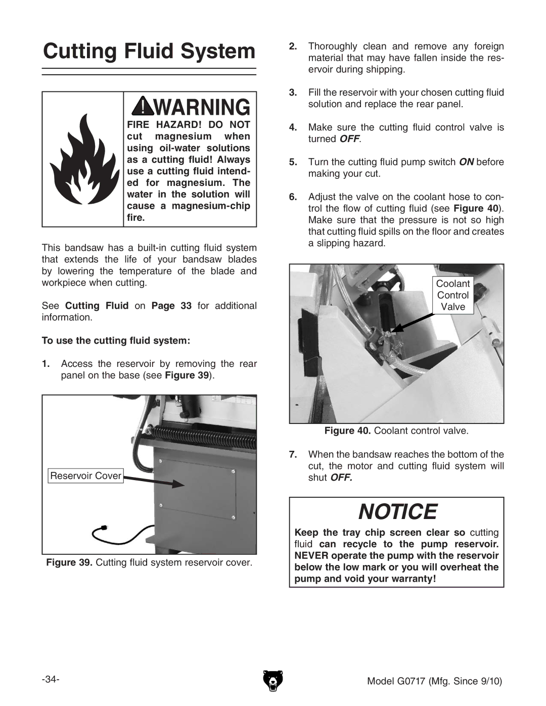 Grizzly G0717 owner manual Cutting Fluid System, To use the cutting fluid system 