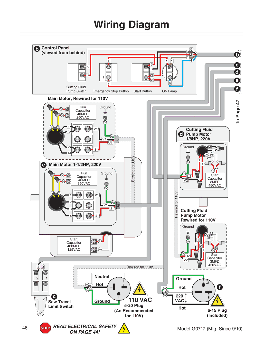 Grizzly G0717 owner manual Wiring Diagram, 110 VAC 