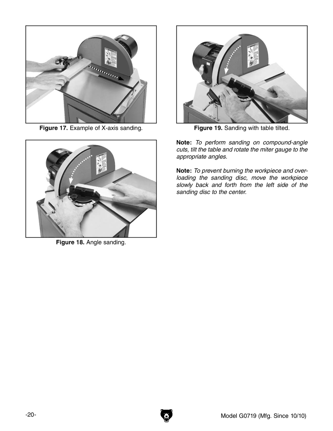 Grizzly G0719 owner manual Example of X-axis sanding 