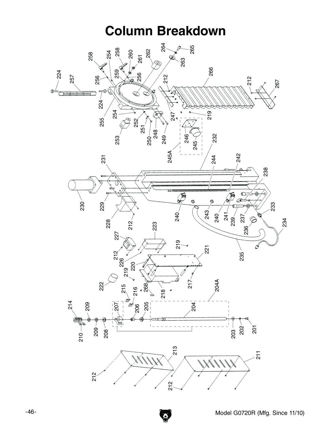 Grizzly G0720R owner manual Column Breakdown, &&$&% 