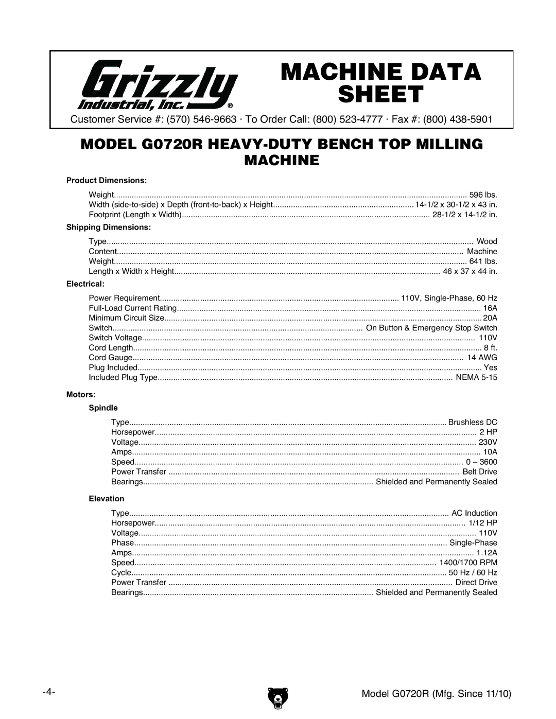 Grizzly G0720R owner manual Heec\9bZchdch 