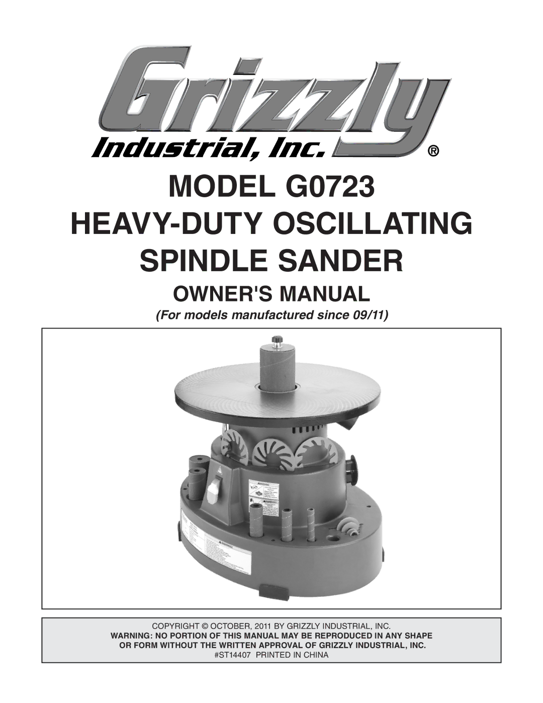 Grizzly owner manual Model G0723 HEAVY-DUTY Oscillating Spindle Sander 