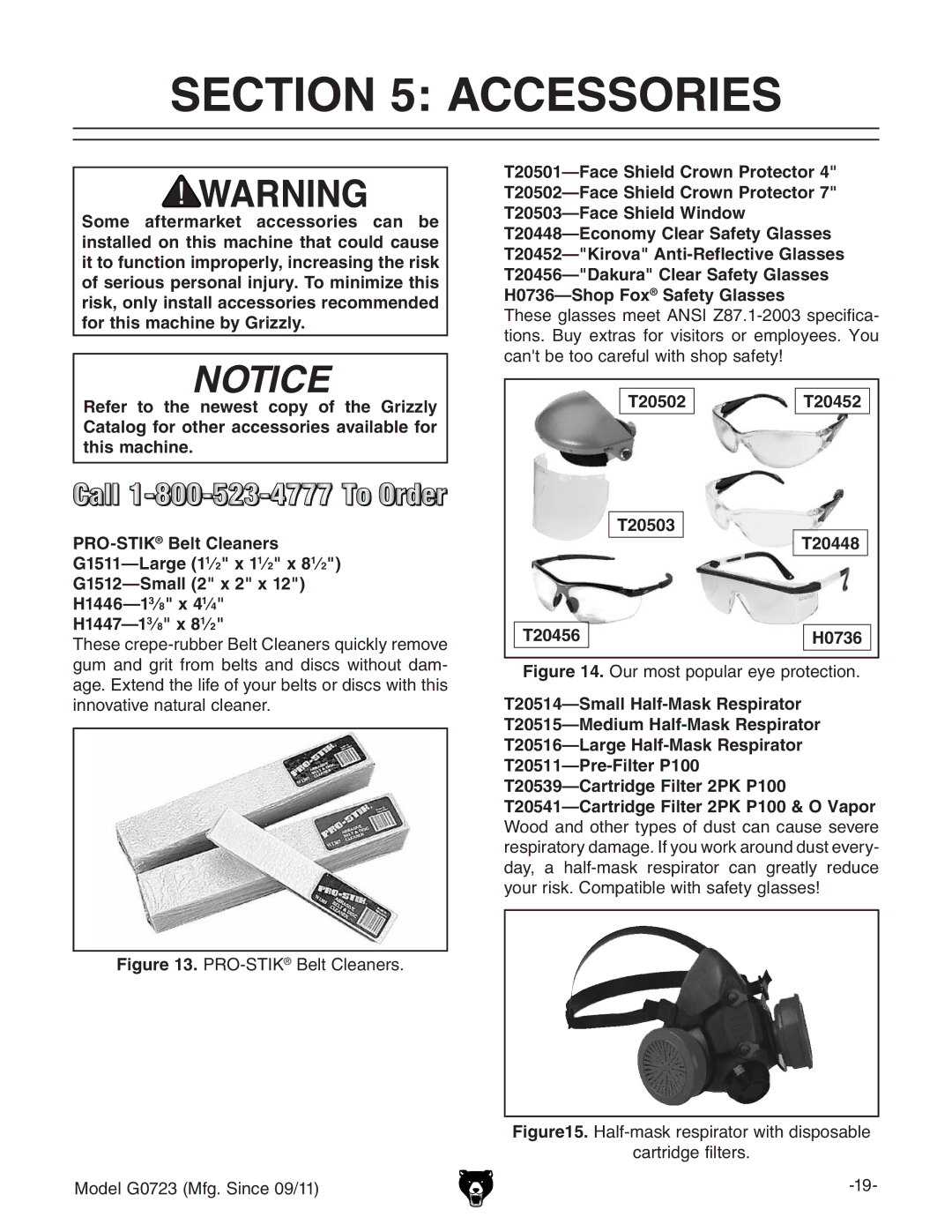 Grizzly G0723 owner manual Accessories, IZhZ\aVhhZhbZZi6CHO-,#&%%heZXXV, XVciWZiddXVgZjalihdehVZin 