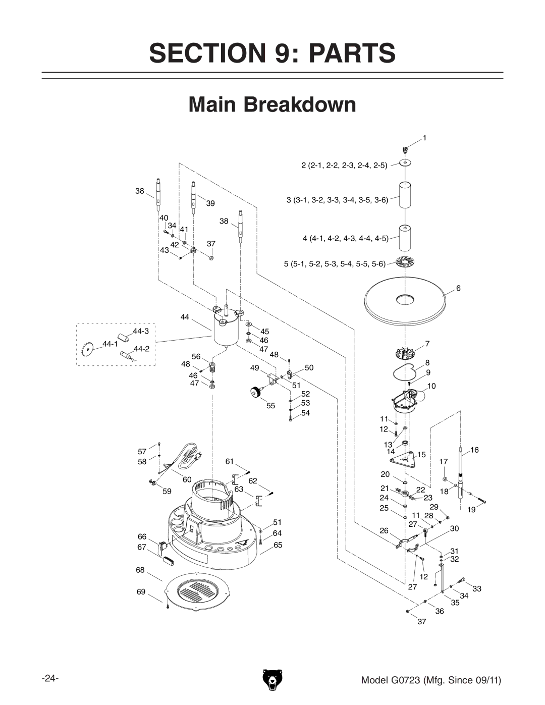 Grizzly G0723 owner manual Parts, Main Breakdown 