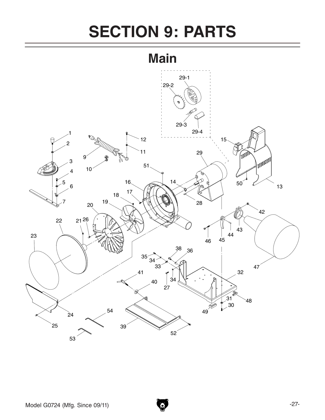 Grizzly G0724 owner manual Parts, Main 