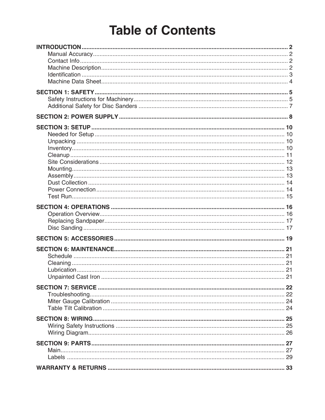 Grizzly G0724 owner manual Table of Contents 