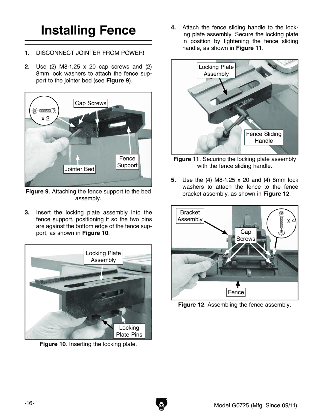 Grizzly G0725 owner manual  Installing Fence 