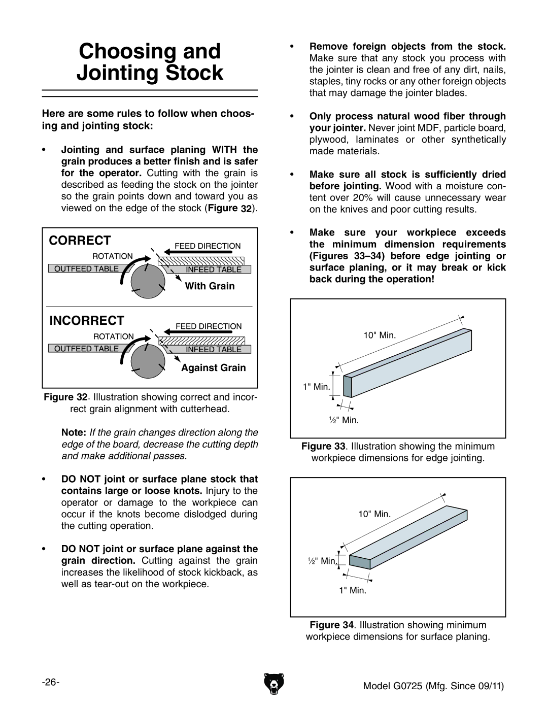 Grizzly G0725 owner manual Choosing Jointing Stock, #/22%#4, Bc# ¿Bc# 