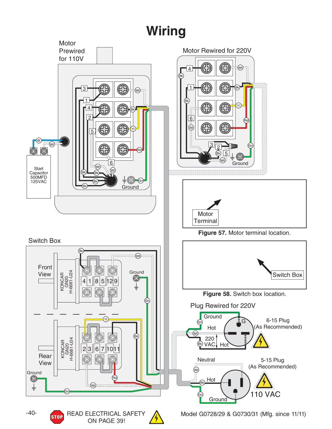 Grizzly G0728 owner manual Wiring, Bdidg IZgbcVa, HliX7dm Gdci, KZl, GZVg + , &% 