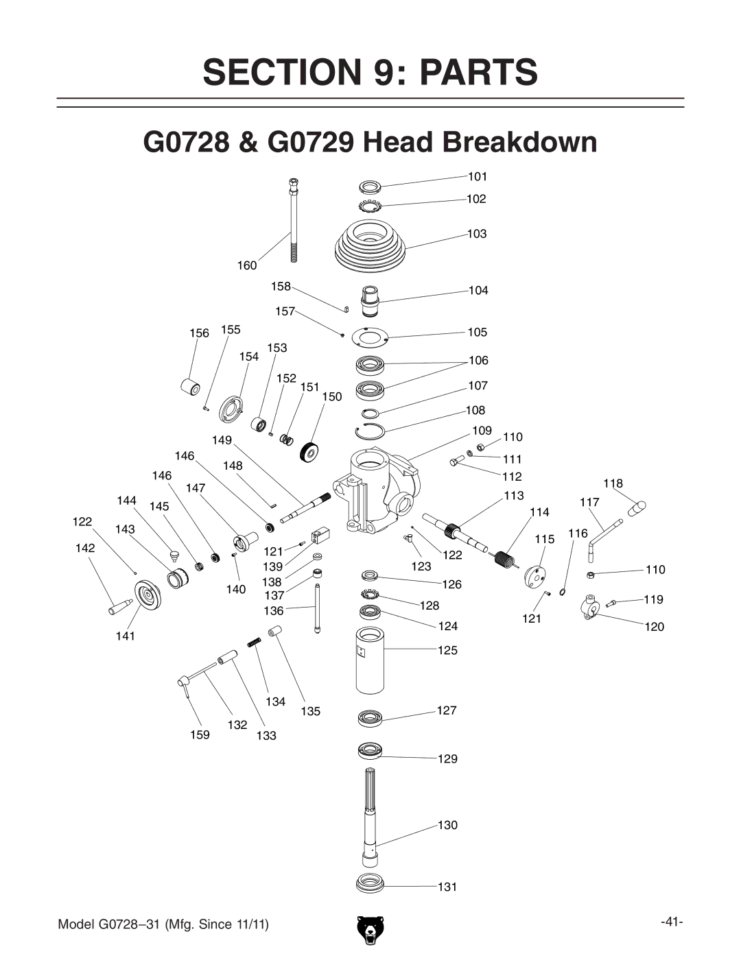 Grizzly owner manual Parts, G0728 & G0729 Head Breakdown 