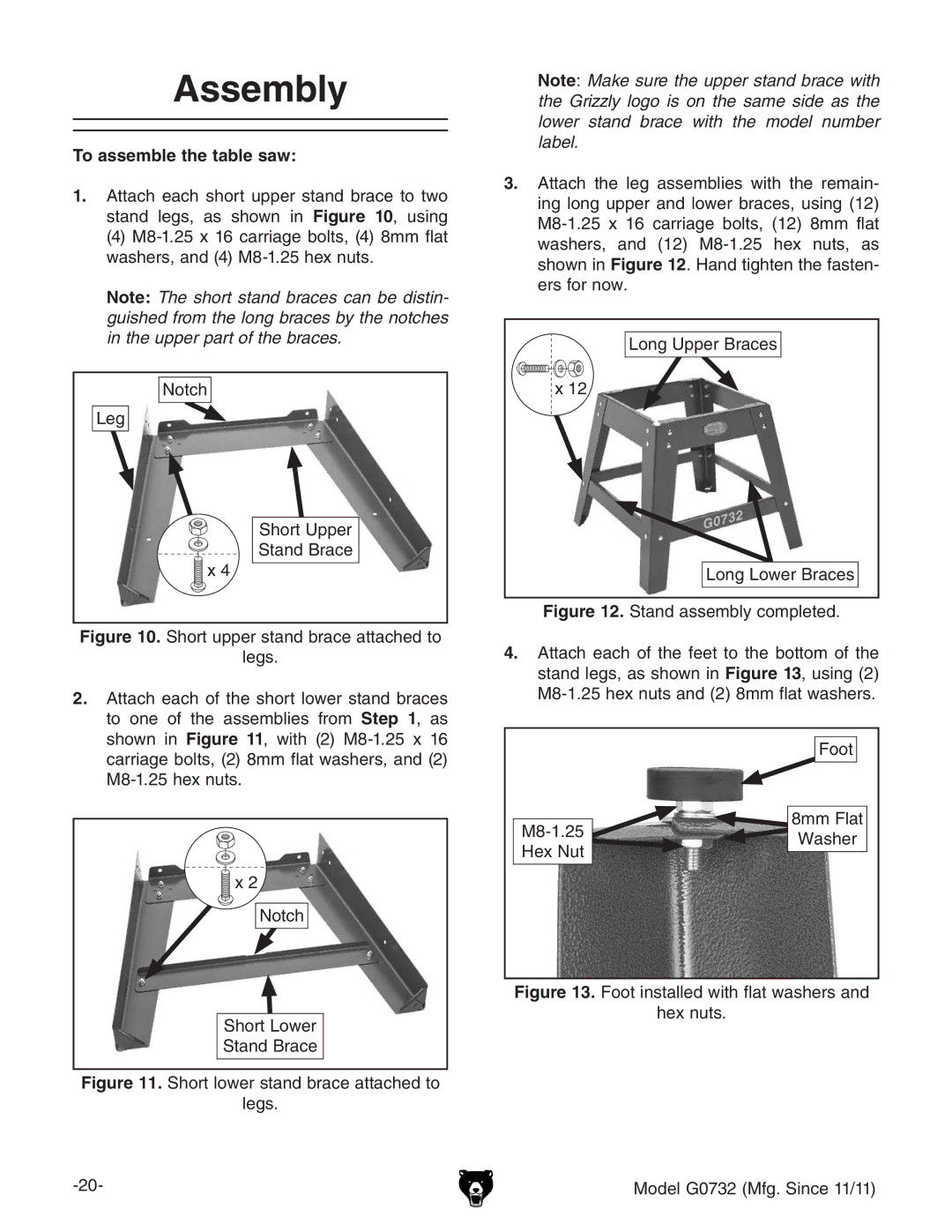 Grizzly G0732 owner manual Assembly, To assemble the table saw 