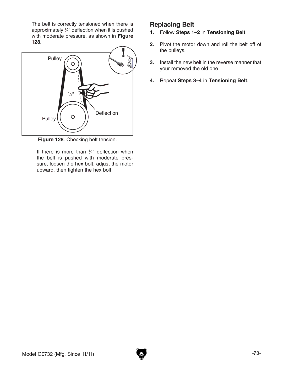 Grizzly G0732 Replacing Belt, EjaaZn 9ZaZXidc,  daadlSteps1-2cTensioning Belt#,  GZeZViSteps 3-4cTensioning Belt# 
