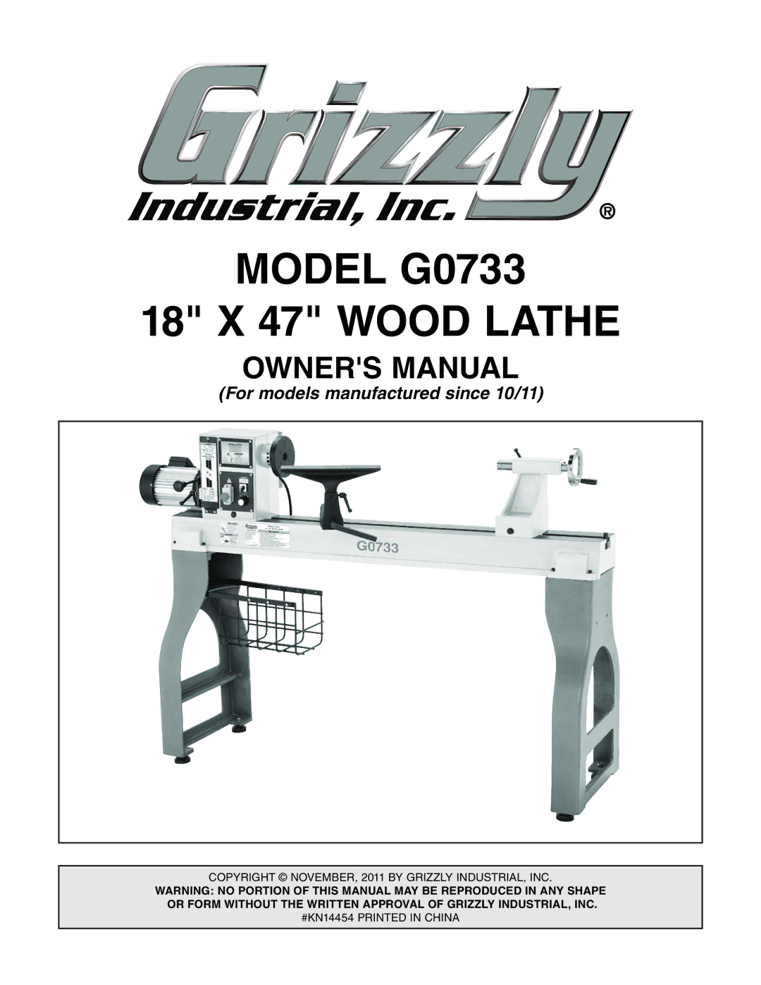 Grizzly owner manual Model G0733 