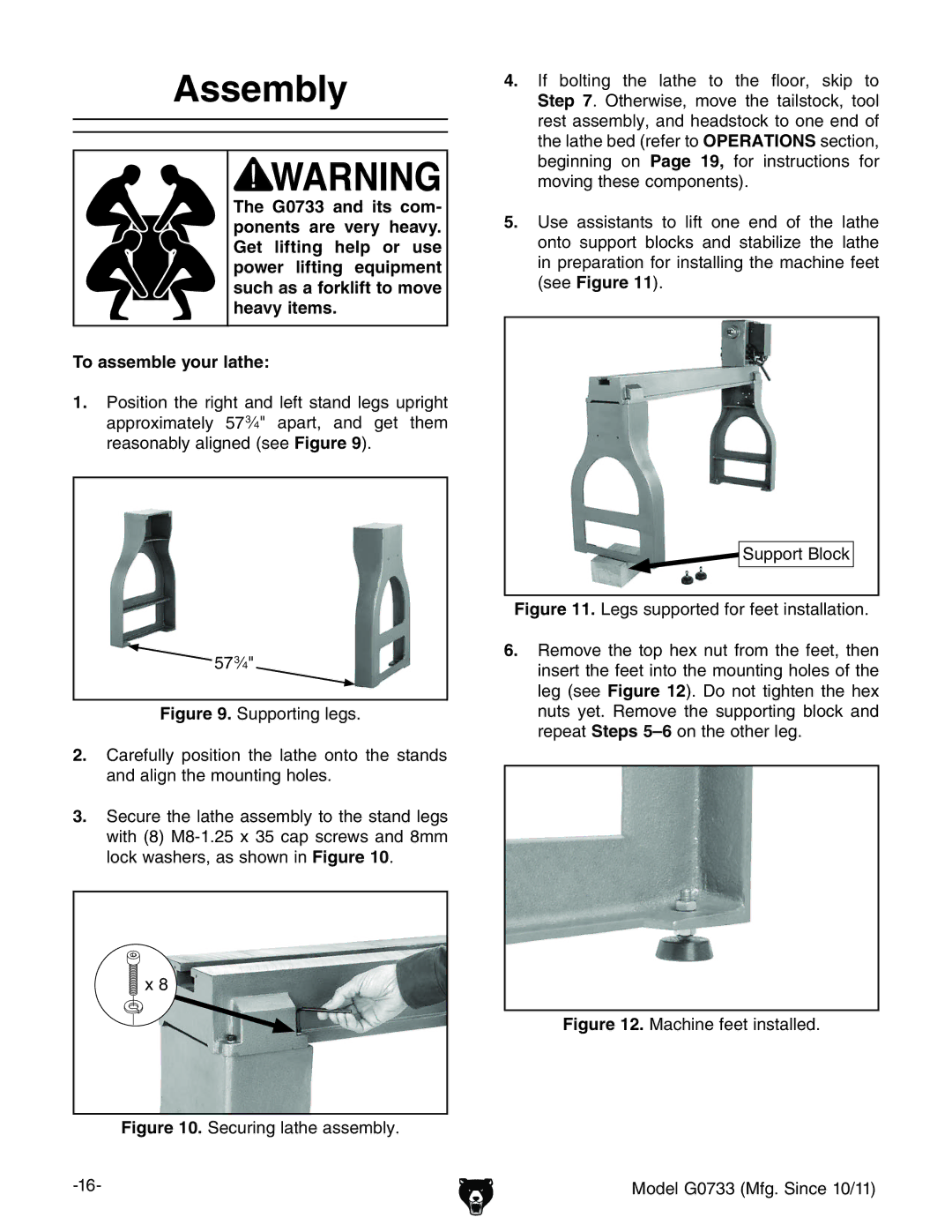 Grizzly G0733 owner manual Assembly, ¿, Hjeedgi7adX` 