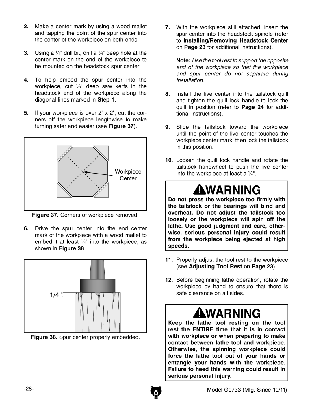 Grizzly G0733 owner manual WZbdjciZYdciZZVYhidX`hejgXZciZg#, Ldg`eZXZ 8ZciZg, hZZ Adjusting Tool Rest dc Page 23# 