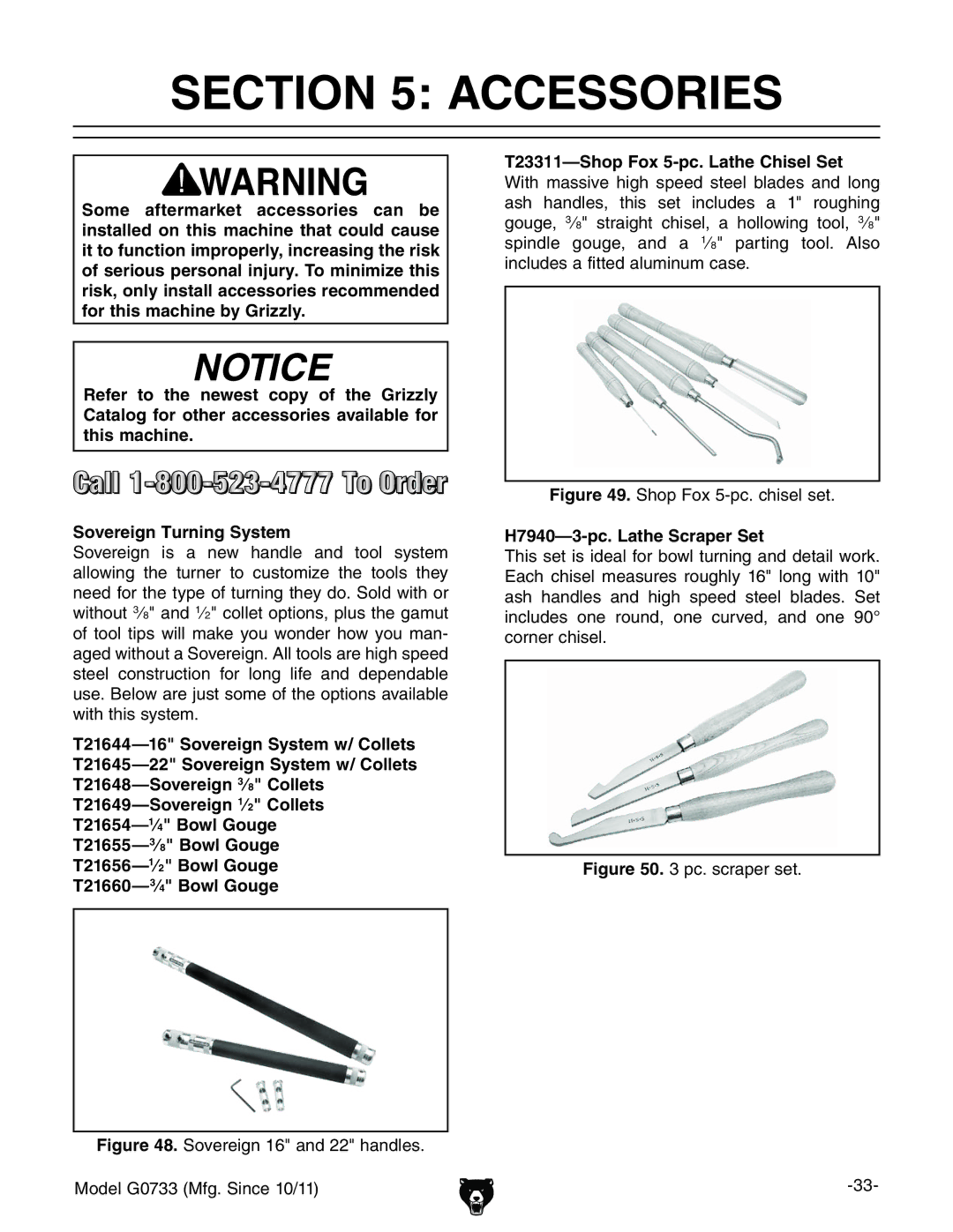 Grizzly G0733 owner manual Accessories, H7940-3-pc. Lathe Scraper Set 