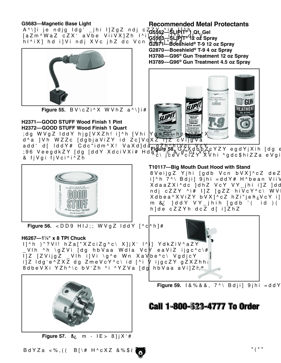 Grizzly G0733 owner manual Recommended Metal Protectants, G5683-Magnetic Base Light, H6267-11⁄4 x 8 TPI Chuck 