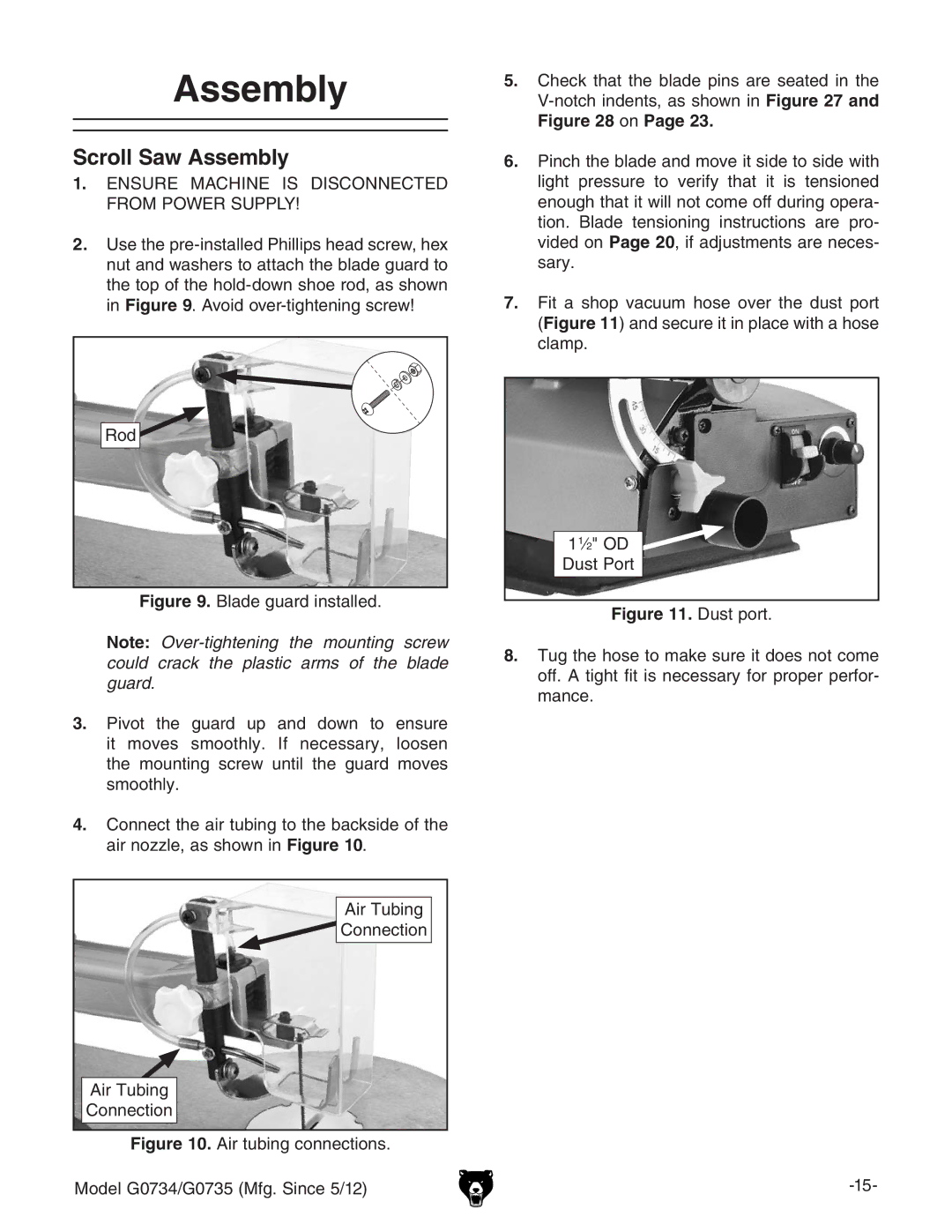 Grizzly G0734 owner manual Scroll Saw Assembly,  CHJG B68=C H 9H8DCC8I9 GDBEDLGHJEEAN, GdY, 6gIjWc\ 8dccZXidc 