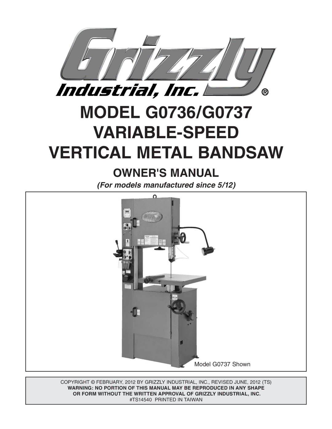 Grizzly G0736 owner manual VARIABLE-SPEED Vertical Metal Bandsaw, BdYZa%,,Hdlc 