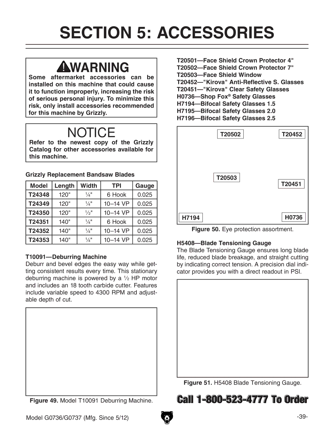 Grizzly G0736 owner manual Accessories 