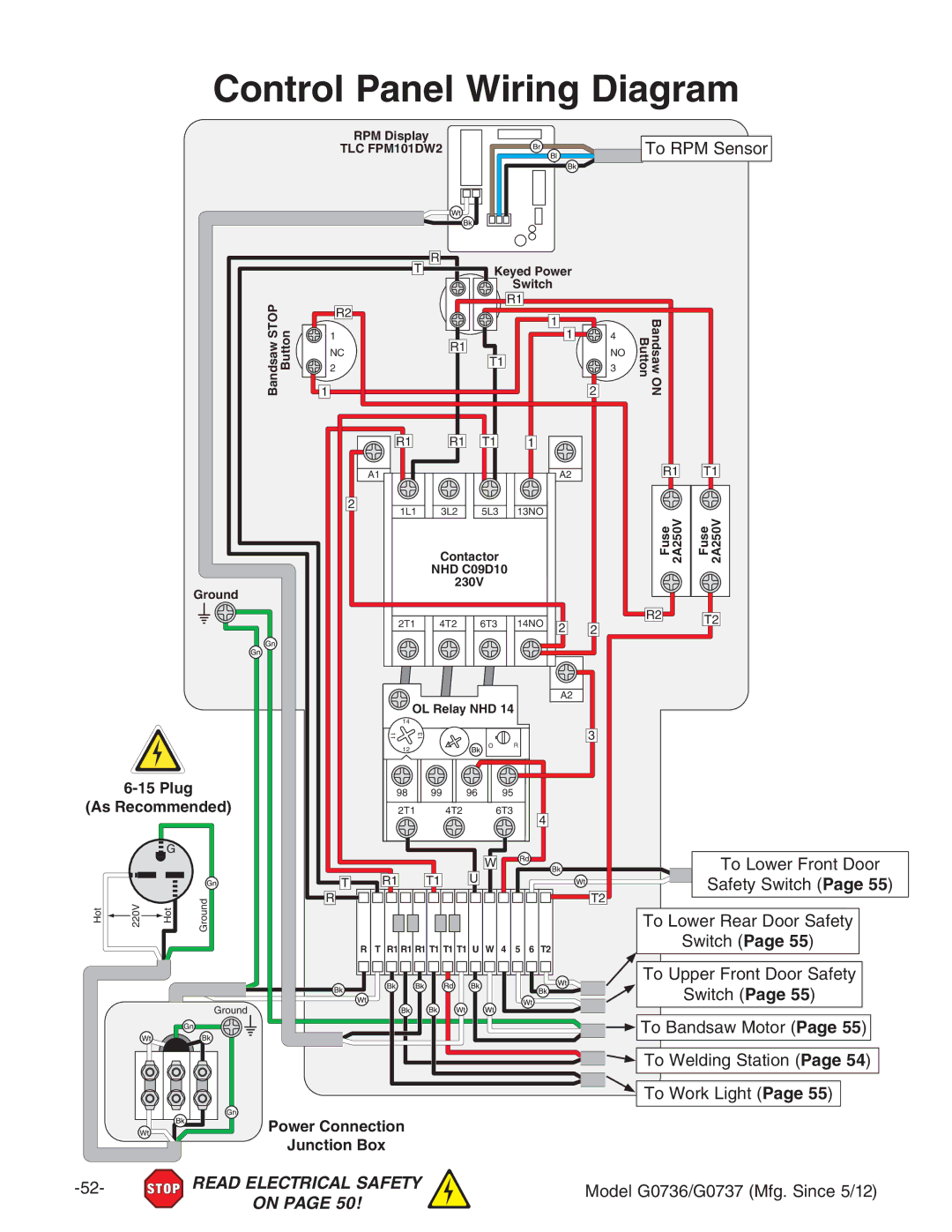 Grizzly G0736 owner manual Control Panel Wiring Diagram, IdGEBHZchdg, IdAdlZgGZVg9ddgHVZin, HliXPage 55 