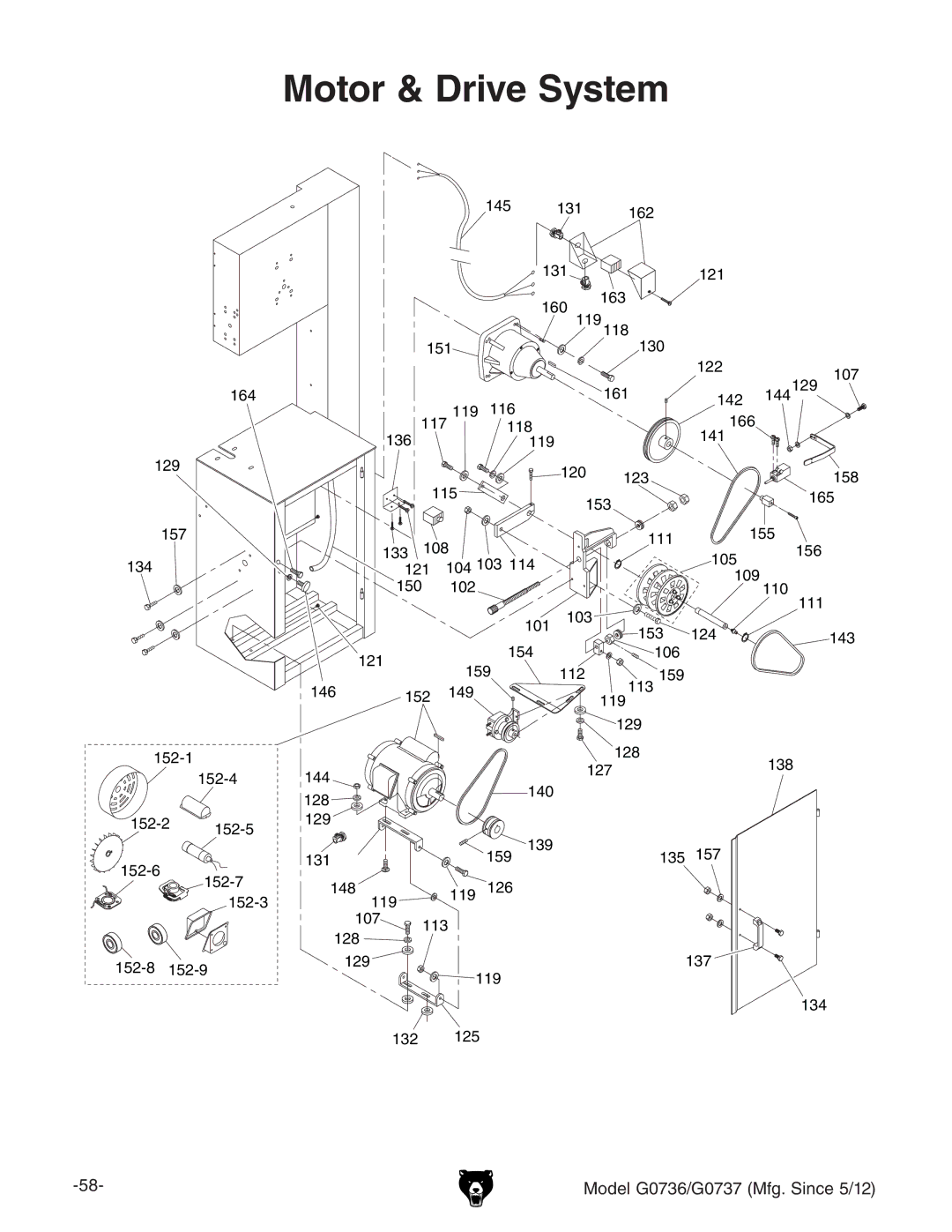 Grizzly G0736 owner manual Motor & Drive System 