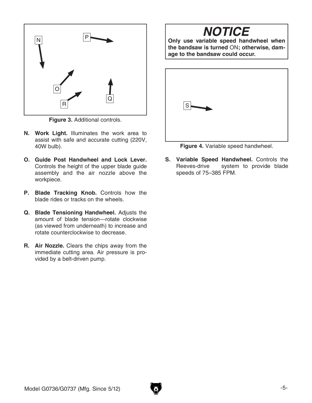 Grizzly G0736 owner manual Guide Post Handwheel and Lock Lever, Blade Tensioning Handwheel Yjhih iZ 