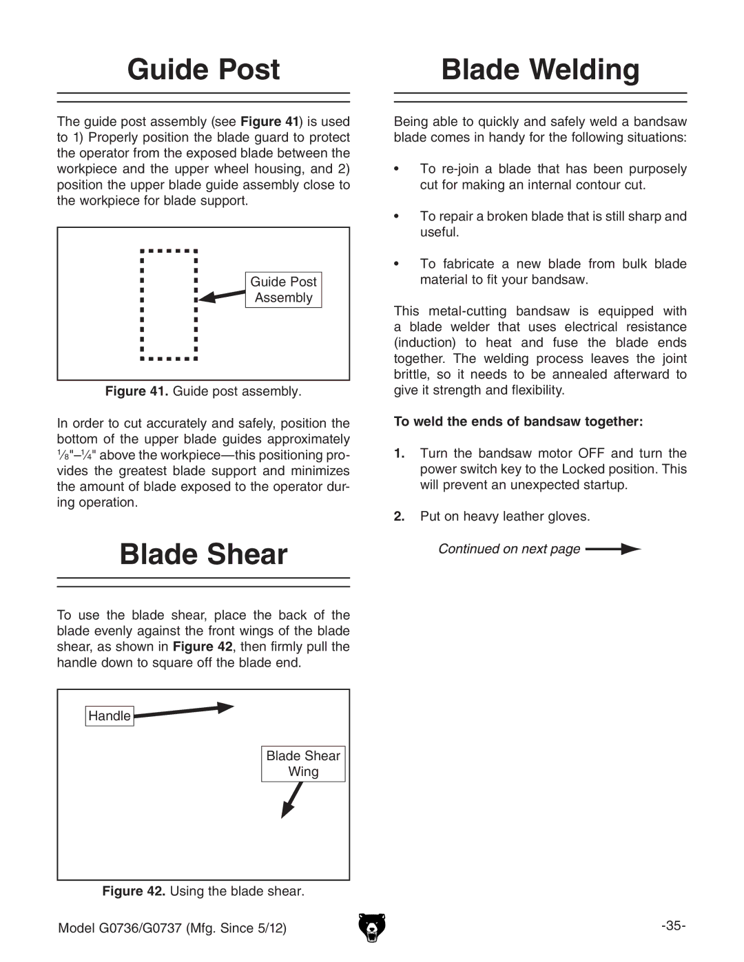 Grizzly G0736 Guide Post, Blade Shear Blade Welding, To weld the ends of bandsaw together,  EjidcZVknaZViZg\adkZh# 