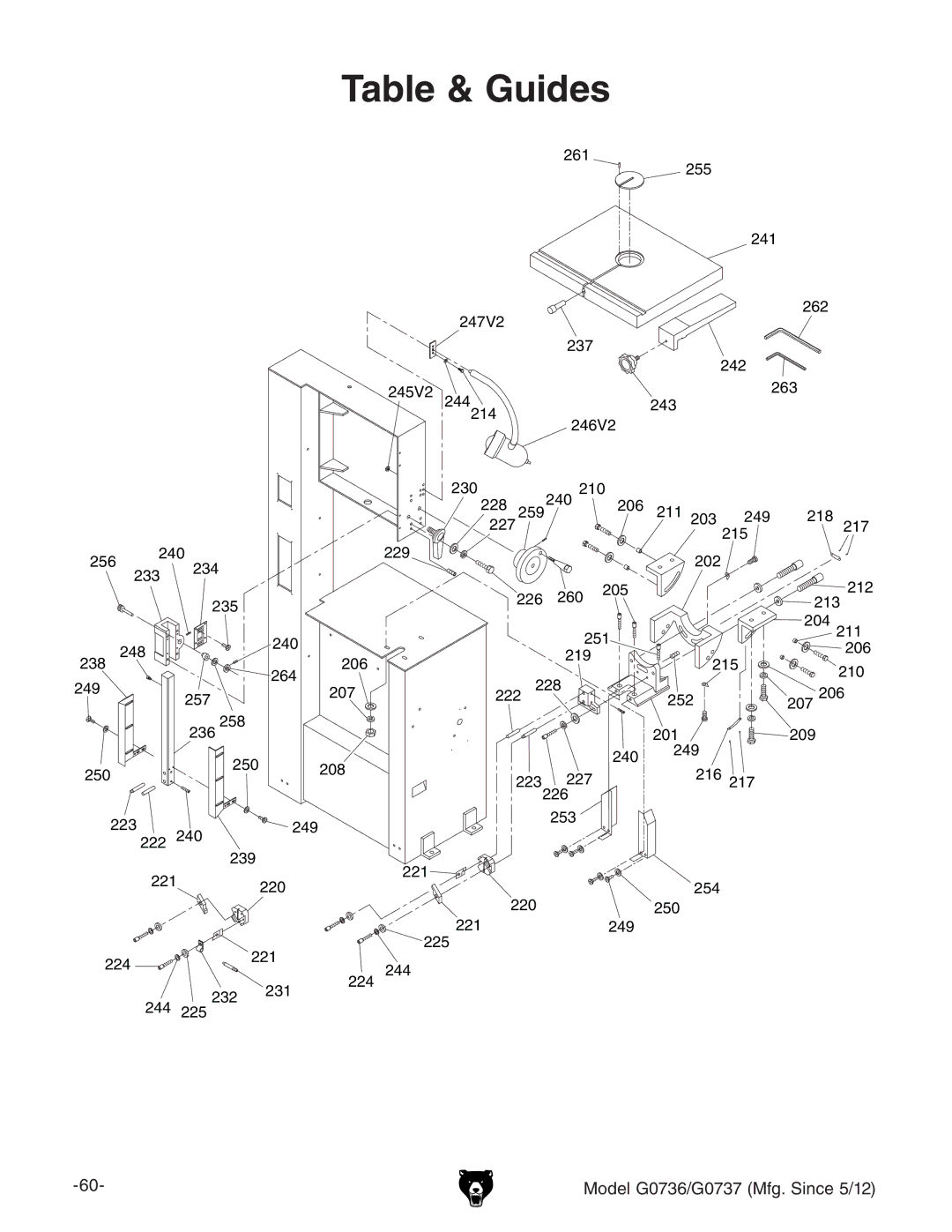 Grizzly G0736 owner manual Table & Guides 