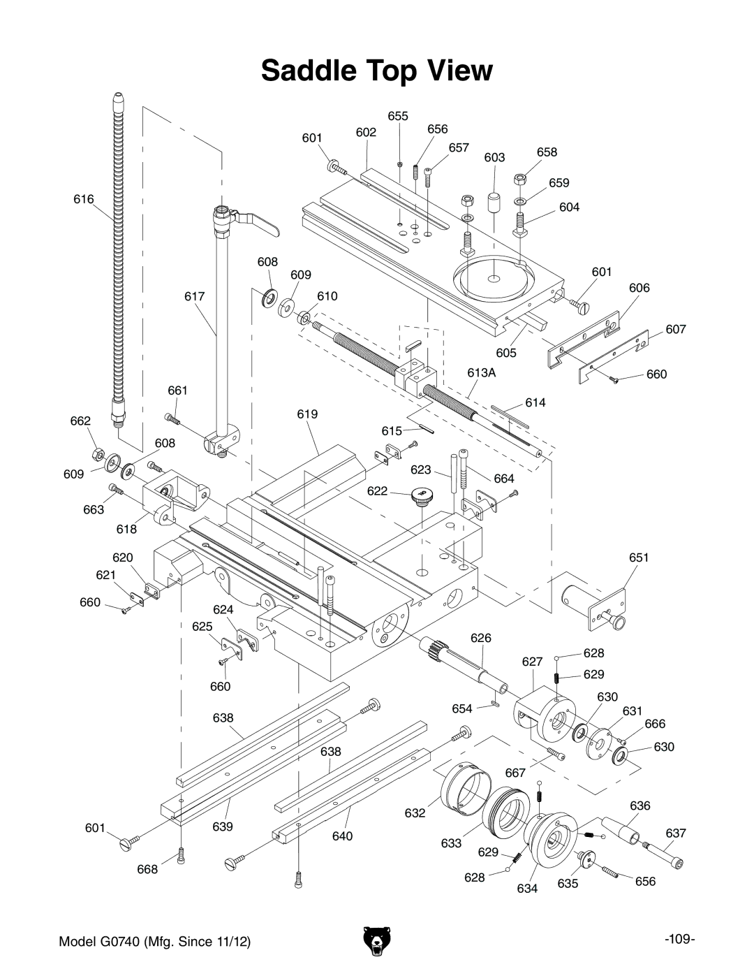 Grizzly G0740 owner manual Saddle Top View, 663 