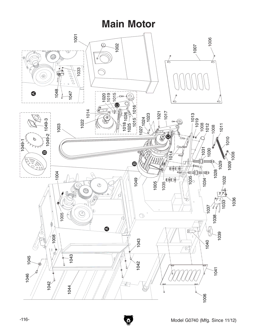 Grizzly G0740 owner manual Motor 