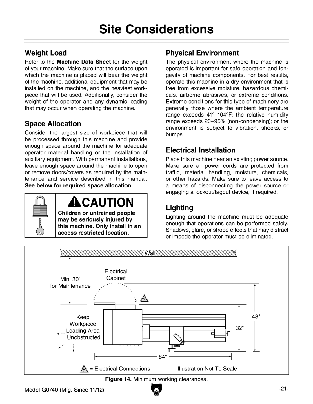 Grizzly G0740 owner manual Site Considerations 