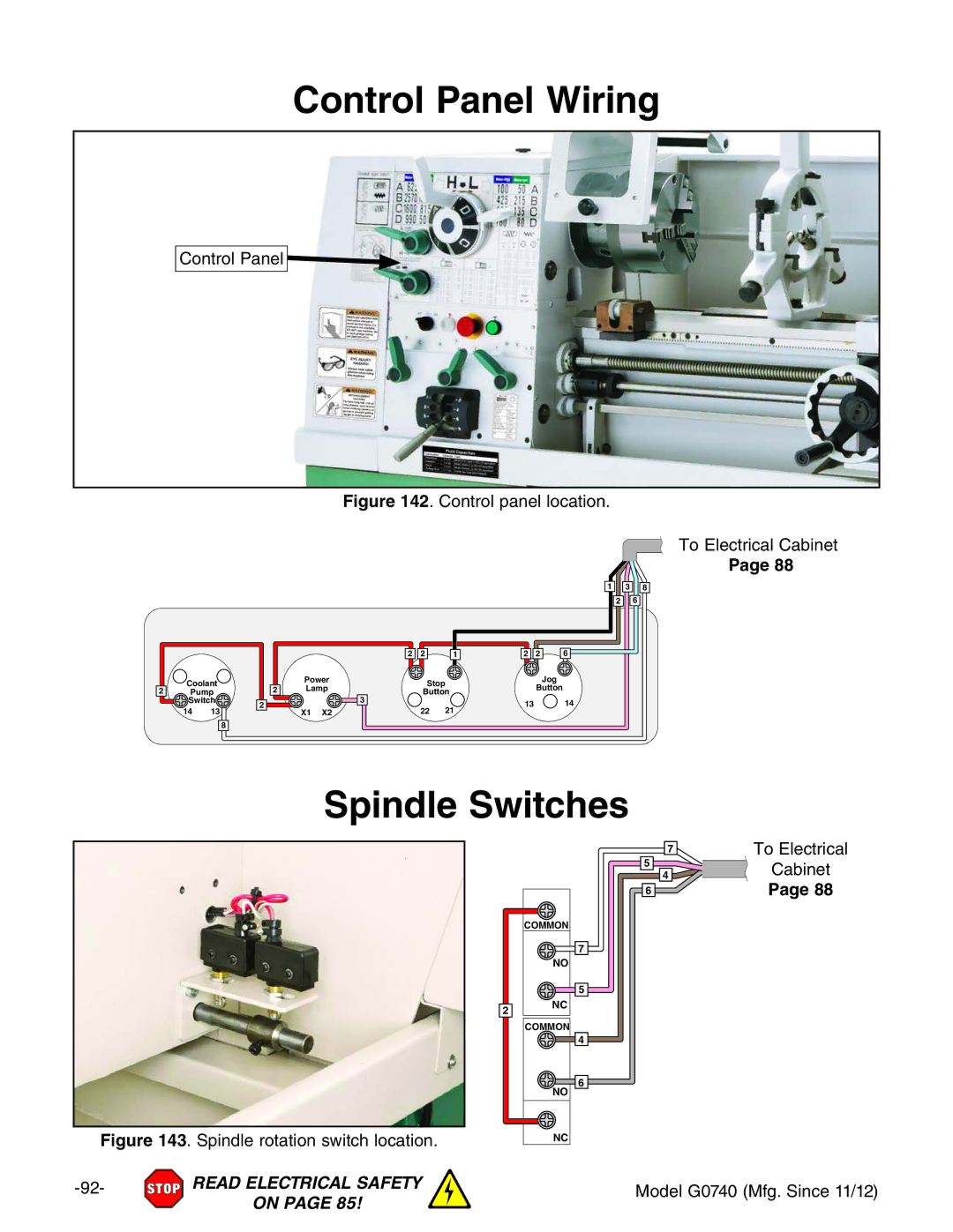 Grizzly G0740 owner manual Control Panel Wiring, Spindle Switches 