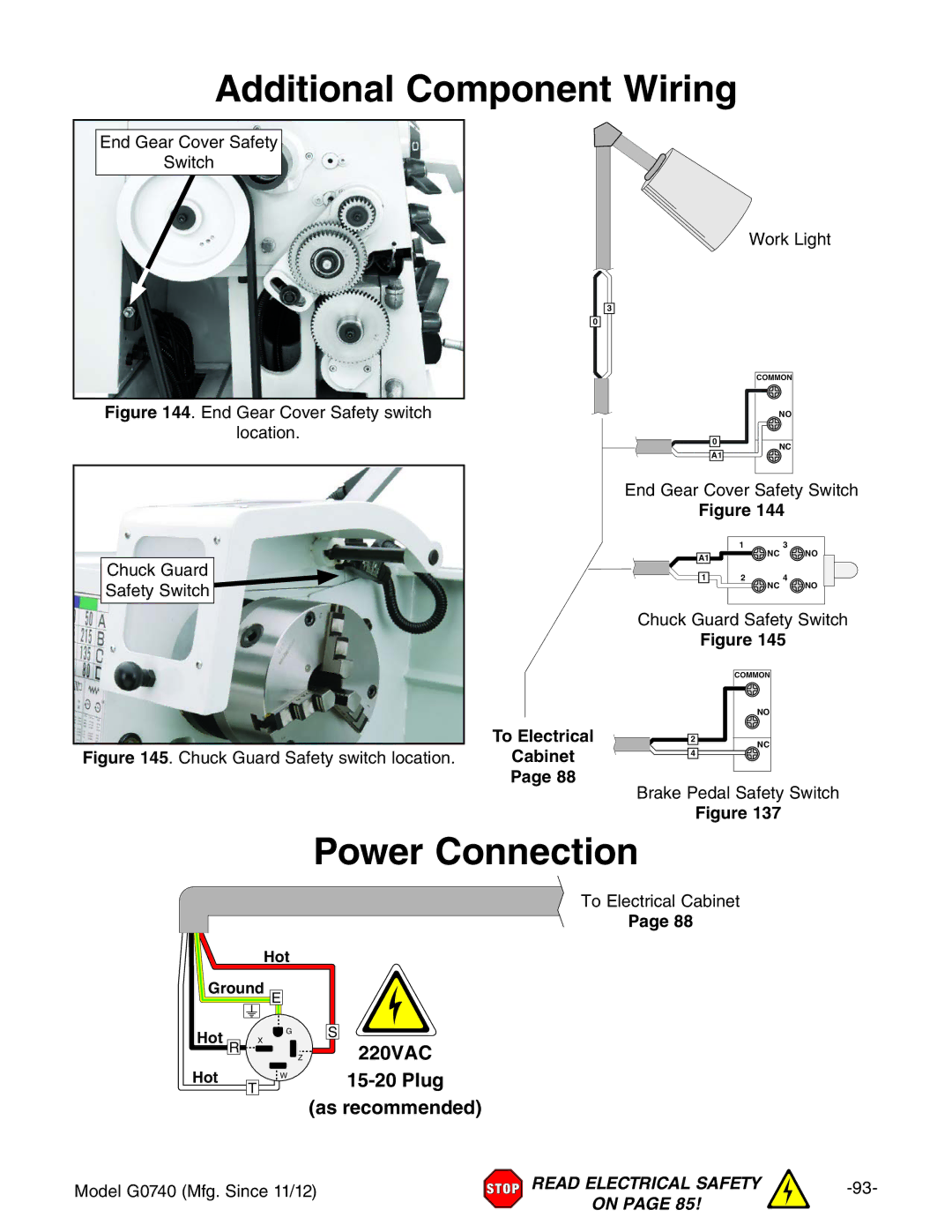 Grizzly G0740 owner manual Power Connection 