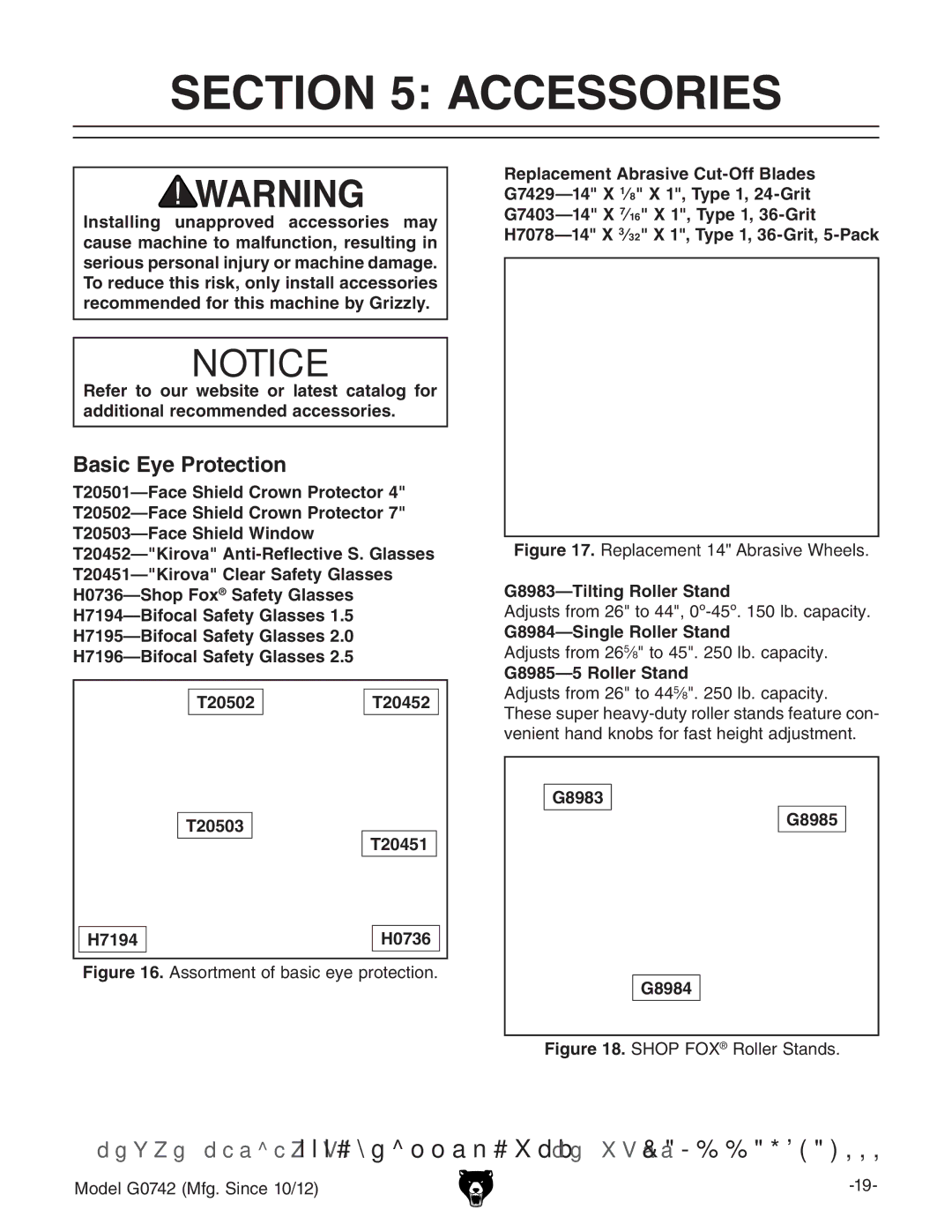 Grizzly G0742 owner manual Accessories, Basic Eye Protection 