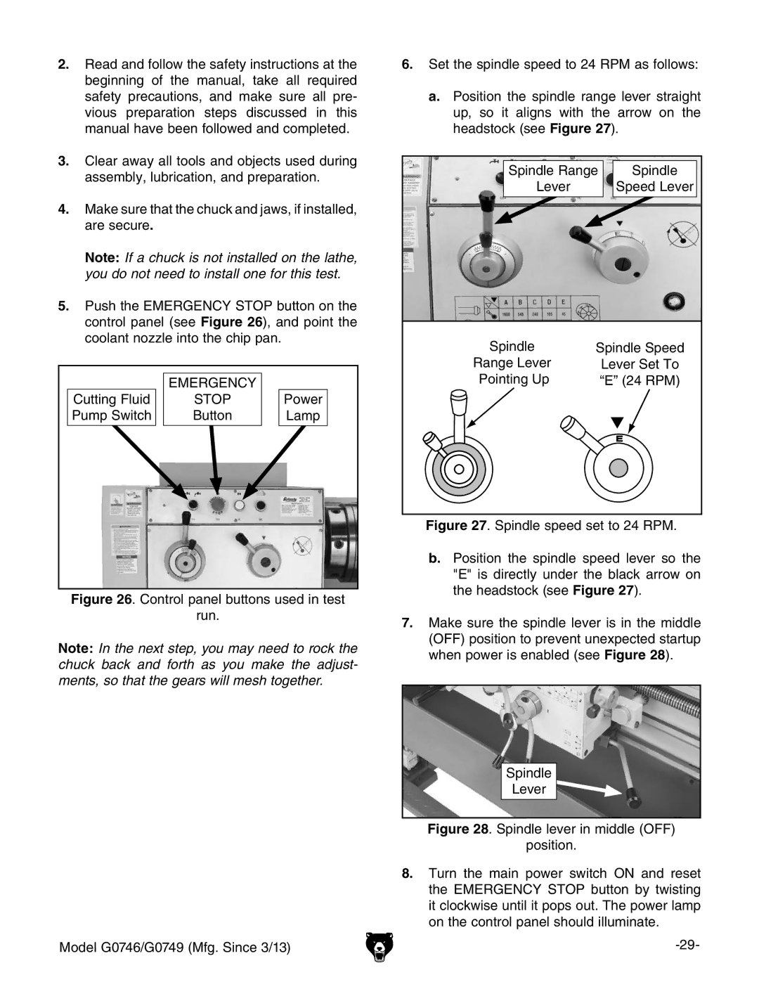 Grizzly g0749, g0746 owner manual Emergency 