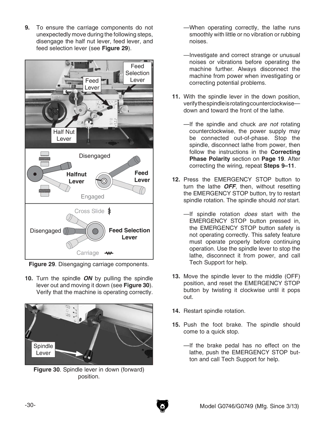 Grizzly g0746, g0749 owner manual Feed, Lever 