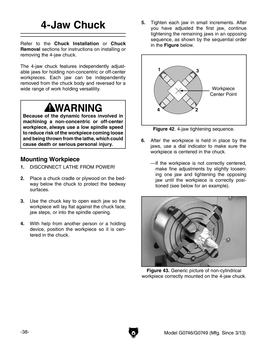 Grizzly g0746, g0749 owner manual Jaw Chuck, Mounting Workpiece 