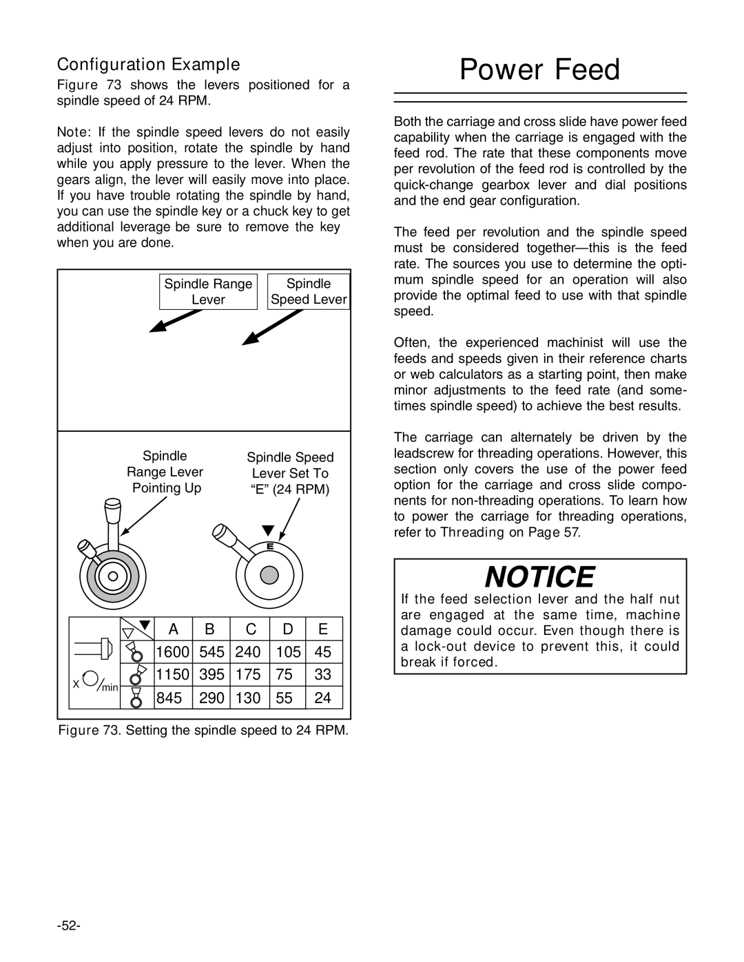 Grizzly g0746, g0749 owner manual Power Feed, Configuration Example 